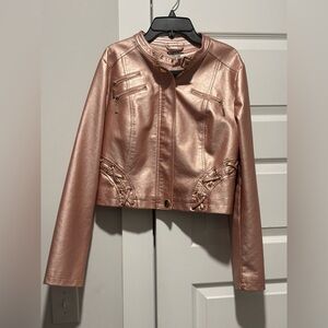 Metallic Pink Women's Faux Leather Jacket